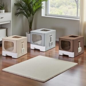 COTTECOTA Arenero para Gatos Doble Puerta Diseño Cuadrado 3 Colores 49x38x39cm con Pala para Limpieza y Puerta en Forma de Cara de Gato